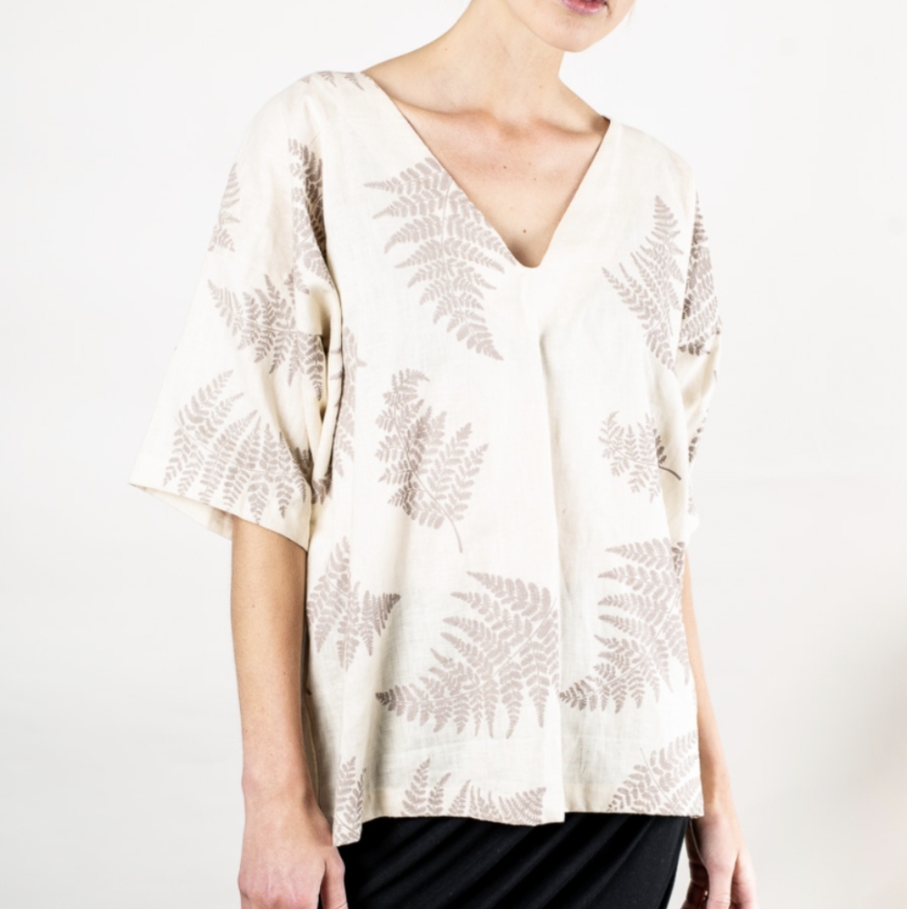 TONLE veha fern print linen popover top S M